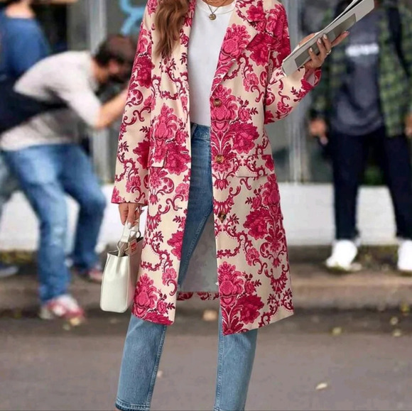 Floral Print Front Button Casual All-Match Long Sleeve Jacket - Picture 4 of 6